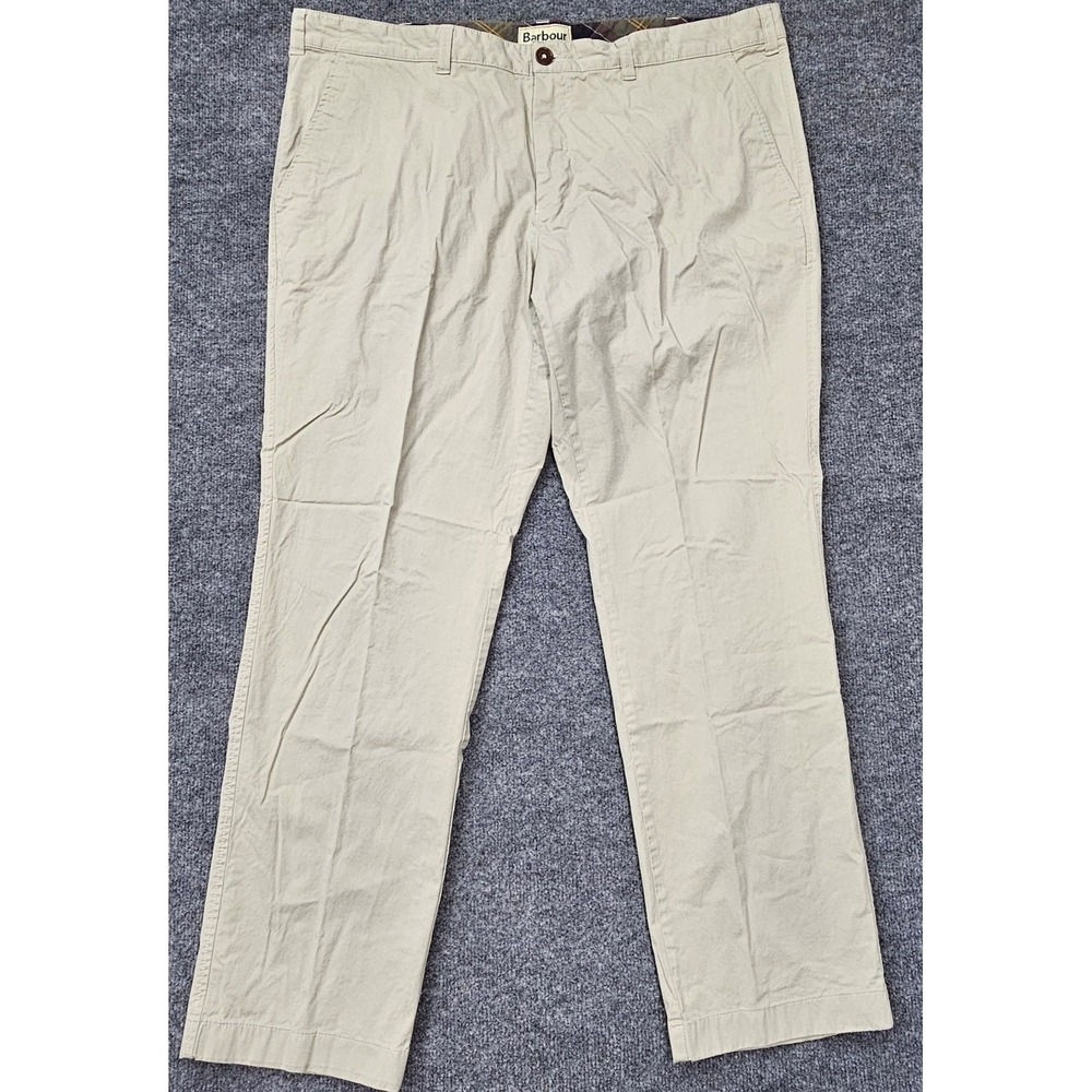 Barbour Mens Chino Pants Khaki Tan Cotton Stretch Size 42R 42x32‎